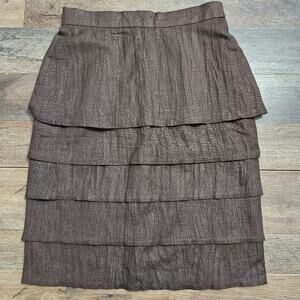 Ascot Paris Brown Tiered‎ Textured Pencil Skirt Size 40 Made in France